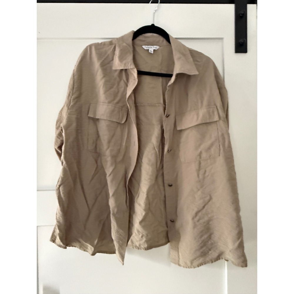 Ophelia Roe Womens XL green Utility Button Down Shirt Long Sleeve Rayon